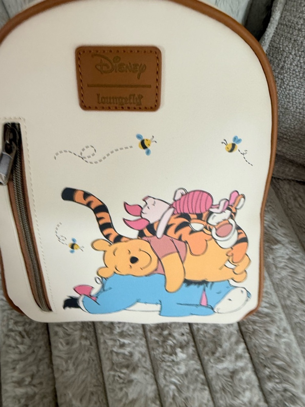 Disney Cream Loungefly Winnie the Pooh Stack Mini Backpack with Brown Trim